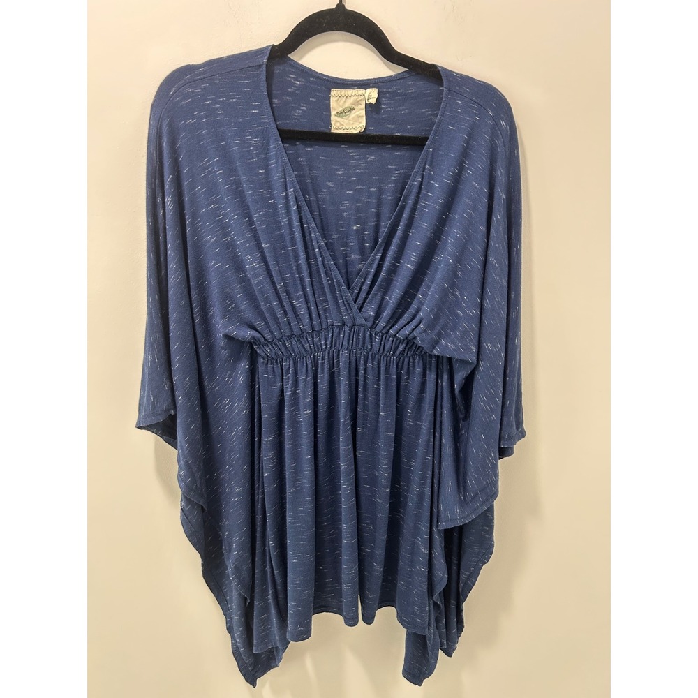 Nurture Blue Space Dye V-Neck Empire Waist Sharkbite Tunic Top Small 1H46R77
